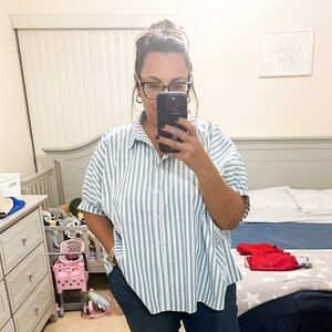 Blue and White Striped Button Down Shirt